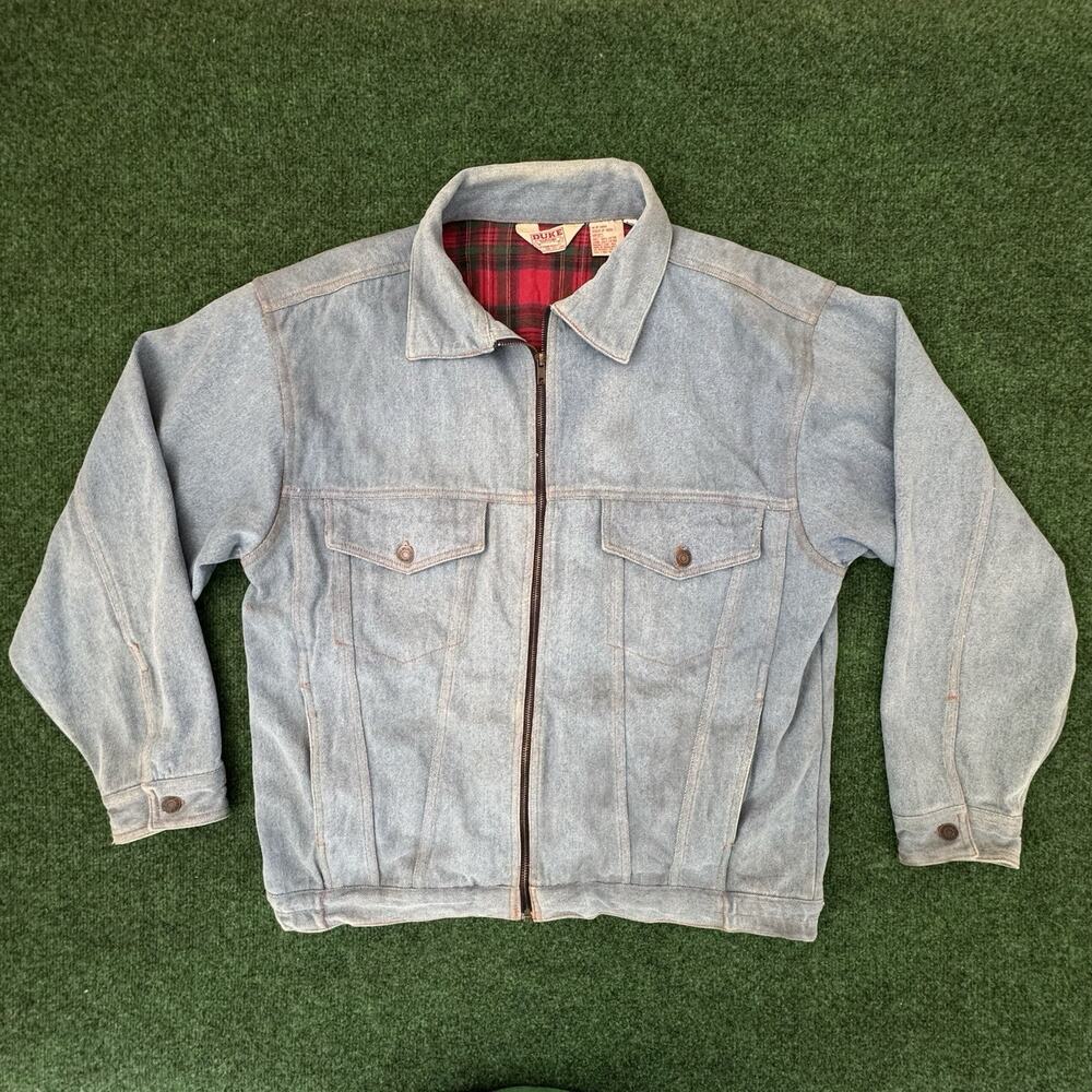 DUKE Vintage Denim Jean Jacket Lined Full Zipper Closure Pockets Size Large
